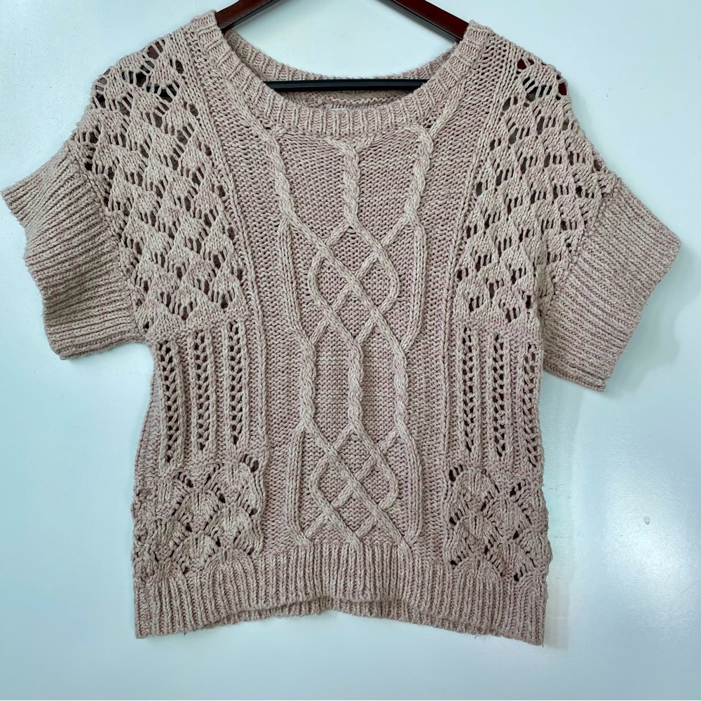 Prana Women's Short Sleeve Sweater in Light Beige & Pink XS